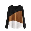 Verdusa Women's Color Block V Neck Long Sleeve Textured Tee Top - Shirts - $15.99 
