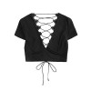 Verdusa Women's Lace Up Back Deep V Neck Short Sleeve Lace Crop Top - Shirts - $12.99 