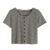 Verdusa Women's Short Sleeve Striped Casual T-shirt Crop Top with Buttons - Shirts - $13.99  ~ £10.63