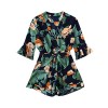 Verdusa Women's Surplice 3/4 Sleeve Floral Print Belted Romper Jumpsuit - Spodnie - krótkie - $21.99  ~ 18.89€