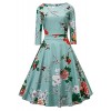 V fashion Women's 50s Long Sleeves Vintage Floral Swing Party Dress Spring Garden Tea Dress with Defined Waist Design - Dresses - $26.98 