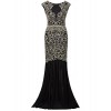 Vijiv 1920s Inspired Gatsby V Back Art Deco Beaded Maxi Evening Long Prom Dress - Kleider - $39.99  ~ 34.35€