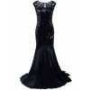 Vijiv 1920s Long Prom Dresses Sequins Beaded Art Deco Evening Party V Neck Back - Dresses - $39.99 