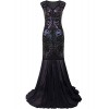 Vijiv 1920s Long Prom Dresses V Neck Beaded Sequin Gatsby Maxi Evening Dress - Dresses - $46.99  ~ £35.71