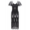 Vijiv Women's 1920s Gatsby Inspired Sequin Beads Long Fringe Flapper Dress with Sleeves - ワンピース・ドレス - $34.99  ~ ¥3,938