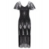 Vijiv Women's 1920s Gatsby Inspired Sequin Beads Long Fringe Flapper Dress with Sleeves - Dresses - $34.99 