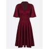 Vijiv Womens Vintage 1920s V Neck Rockabilly Swing Evening Party Cocktail Dress with Sleeves - Dresses - $24.99 
