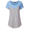 Vinmatto Women's Short Sleeve Stitching Striped Tops Contrast Tunic Shirt - Top - $39.99 