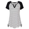 Vinmatto Women's Short Sleeve V Neck Adjustable Drawstring Sides Shirring Striped Henley Shirts - T-shirts - $39.99  ~ £30.39