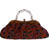 Vintage Amber Plate Beaded Red Floral Clasp Purse Clutch Evening Handbag w/Detachable Chain - Clutch bags - $42.50 