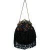 Vintage Flowers Seed Bead Flapper Clutch Evening Handbag, Clasp Purse w/Hidden Chain Black - Hand bag - $39.99 