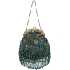 Vintage Flowers Seed Bead Flapper Clutch Evening Handbag, Clasp Purse w/Hidden Chain Green - Hand bag - $39.99 