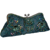 Vintage Rhinestones Beaded Rosette Pattern Evening Handbag, Clasp Purse Clutch w/2 Detachable Chains Green - Torbe z zaponko - $25.50  ~ 21.90€