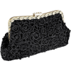 Vintage Victorian Rose Handmade Seed Beaded Rhinestones Closure Oversized Clutch Evening Bag Handbag Purse w/2 Hidden Shoulder Chains Black - ハンドバッグ - $49.50  ~ ¥5,571