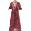 Vintage Cuff Lace V-Neck Printed Dress - Dresses - $29.99 