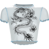 Vintage Dragon Print Bobble Short Sleeve - 半袖衫/女式衬衫 - $17.99  ~ ¥120.54