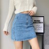 Vintage High Waist Pack Hip Front Zip Design Washed Denim Skirt A-line Skirt - Suknje - $27.99  ~ 177,81kn