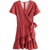 Vintage Ruffled Wave Point V Neck Dress - Vestidos - $27.99  ~ 24.04€