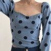 Vintage Square Collar Back Elastic Polka Dot Print Long Sleeve Short Chiffon Shi - Camisas - $27.99  ~ 24.04€