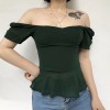 Vintage Square Collar Puff Sleeve Ruffle - 半袖衫/女式衬衫 - $25.99  ~ ¥174.14