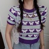 Vintage butterfly knit round neck short sleeve T-shirt - T-shirts - $25.99 