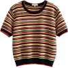 Vintage color striped short sleeve loose - Shirts - $27.99 