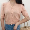 Vintage ins Button Puff Sleeve Short Kni - Shirts - $27.99 