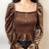 Vintage retro velvet ruffled long sleeve - Srajce - kratke - $27.99  ~ 24.04€