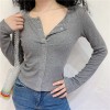 Vintage single-breasted long-sleeved cre - T-shirts - $25.99 