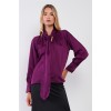 Violet Satin Long Sleeve Tie-neck Blouse Top - Camicie (lunghe) - $24.75  ~ 21.26€