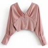 V-neck French style buckled smoked satin - T恤 - $26.99  ~ ¥180.84