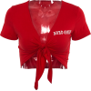 V-neck Reveal Navel Short-Sleeve T-Shirt - Cardigan - $15.99 