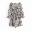 V-neck exposed clavicle plaid dress jump - 睡衣 - $27.99  ~ ¥187.54