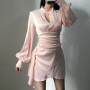 V-neck irregular dress sexy night dress women stand-up collar silky ladies eveni - ワンピース・ドレス - $29.99  ~ ¥3,375