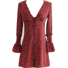 V-neck long-sleeved red wave single-brea - ワンピース・ドレス - $27.99  ~ ¥3,150