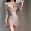 V neck pleated velvet dress - Платья - $17.59  ~ 15.11€