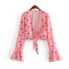 V-neck retro strawberry pattern print kn - Camisas - $25.99  ~ 22.32€