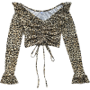 V-neck ruffled leopard drawstring lace l - Shirts - $19.99 