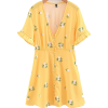 V-neck ruffled short-sleeved yellow prin - Košulje - kratke - $25.99  ~ 22.32€