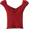 V-neck solid color knit short-sleeved to - Shirts - $23.99 