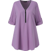 V-neck zipper blouse - 半袖衫/女式衬衫 - 