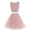 WDING Two Pieces Prom Dresses Short Tulle Lace Applique Beaded Homecoming Dress - Kleider - $159.00  ~ 136.56€