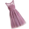 WDING Women Short Evening Dresses Cheap Knee Length Prom Dresses Lace Appliques with Pearls Cocktail Party Gowns - Dresses - $55.99 