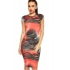 WEARALL Women's Animal Tiger Print Slinky Short Sleeve New Bodycon Midi Dress - Kleider - $5.74  ~ 4.93€