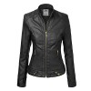 WJC747 Womens Dressy Vegan Leather Biker Jacket L BLACK - Shirts - $42.46 