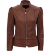 WOMEN’S BROWN FITTED MOTO LEATHER JACKET - Jacket - coats - $207.00  ~ £157.32