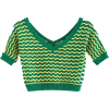 Wavy V-neck colorblock openwork sweater - Shirts - $27.99 