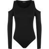 WearAll Women's Cut Off Shoulder Stretch Long Sleeve Leotard Bodysuit Top - Shirts - $3.67 