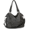 Weave Pattern Belt Accent Double Handle Top Closure Soft Hobo Bowler Satchel Office Tote Shoulder Bag Handbag Purse Dark Grey - Hand bag - $35.50 