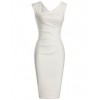 White Dress with Ruched Shoulder - Vestidos - 